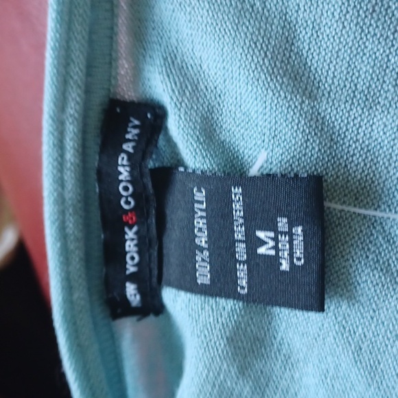 Sweater, short sleeve,  button front, v-neck, blue-green, NWT - Picture 5 of 6